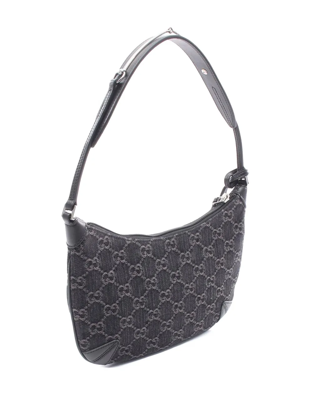 Pre-owned Gucci 2000-2015 Small Gg Denim Horsebit Slim Hobo Bag In Black
