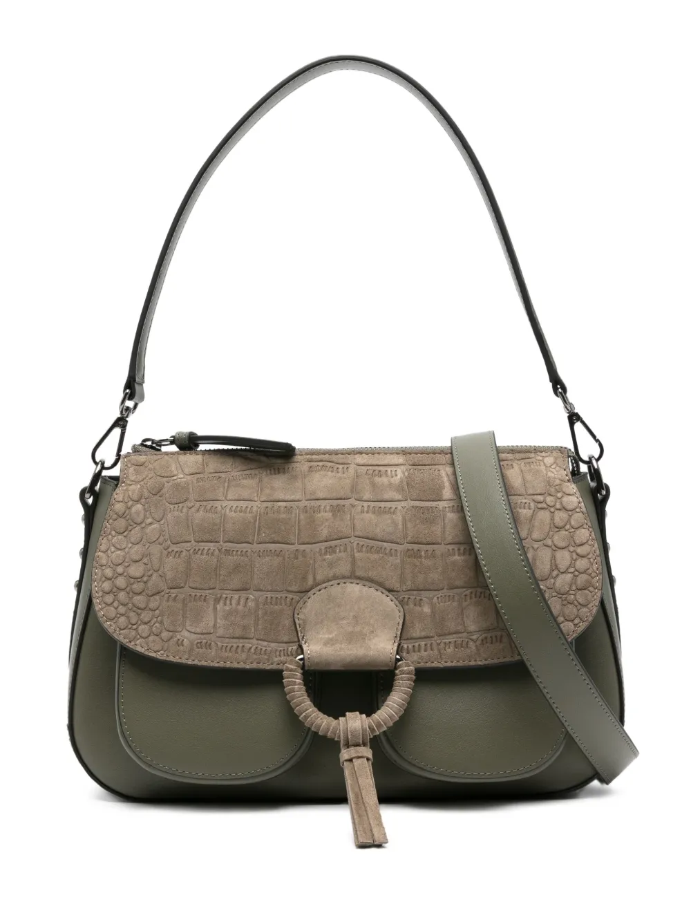 Cromia Ermione Crocodile-effect Shoulder Bag In Green