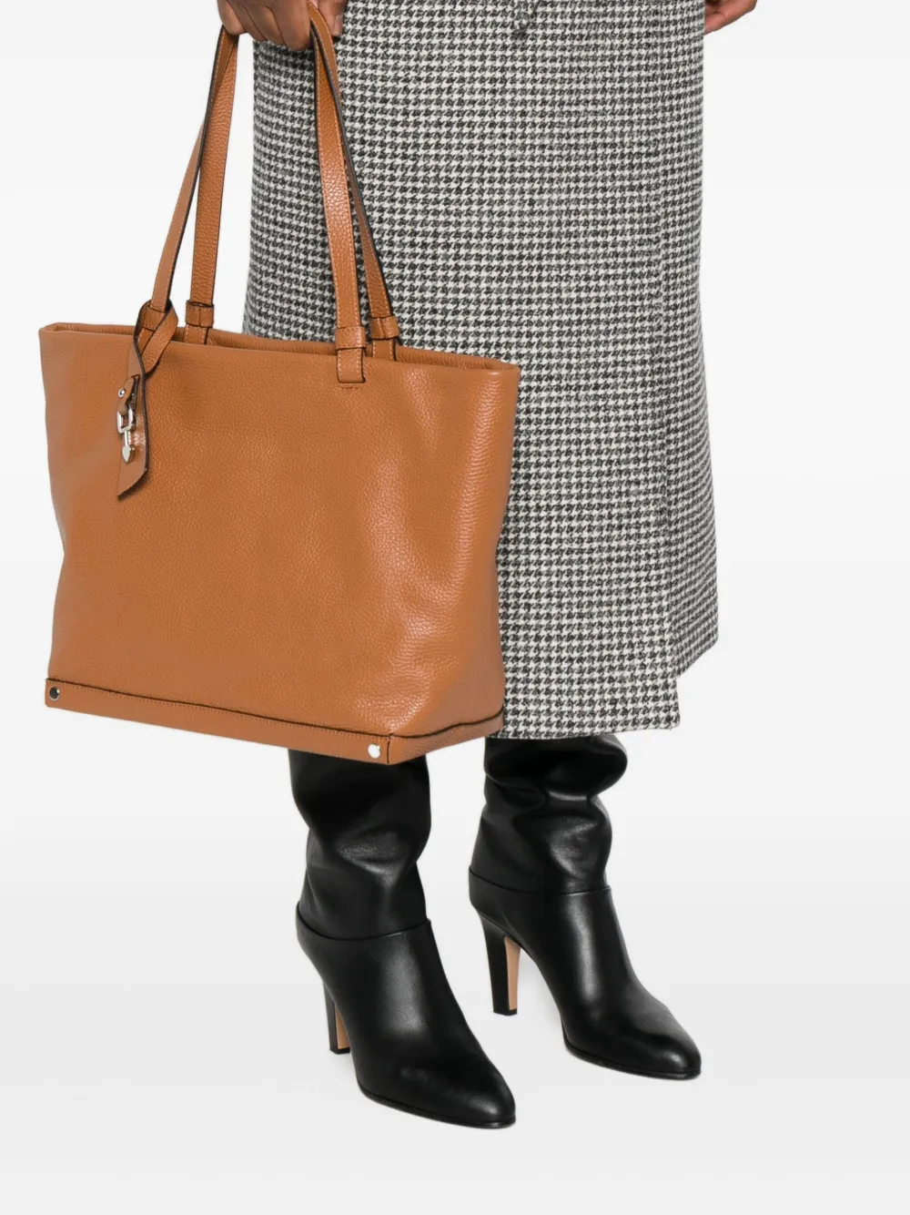 Cromia Leren shopper met hartbedel - Bruin