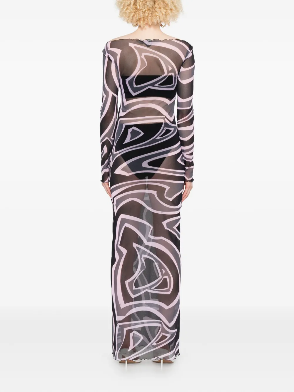 Pucci Maxi Dress With Abstract Pattern And Long Sleeves In Multi