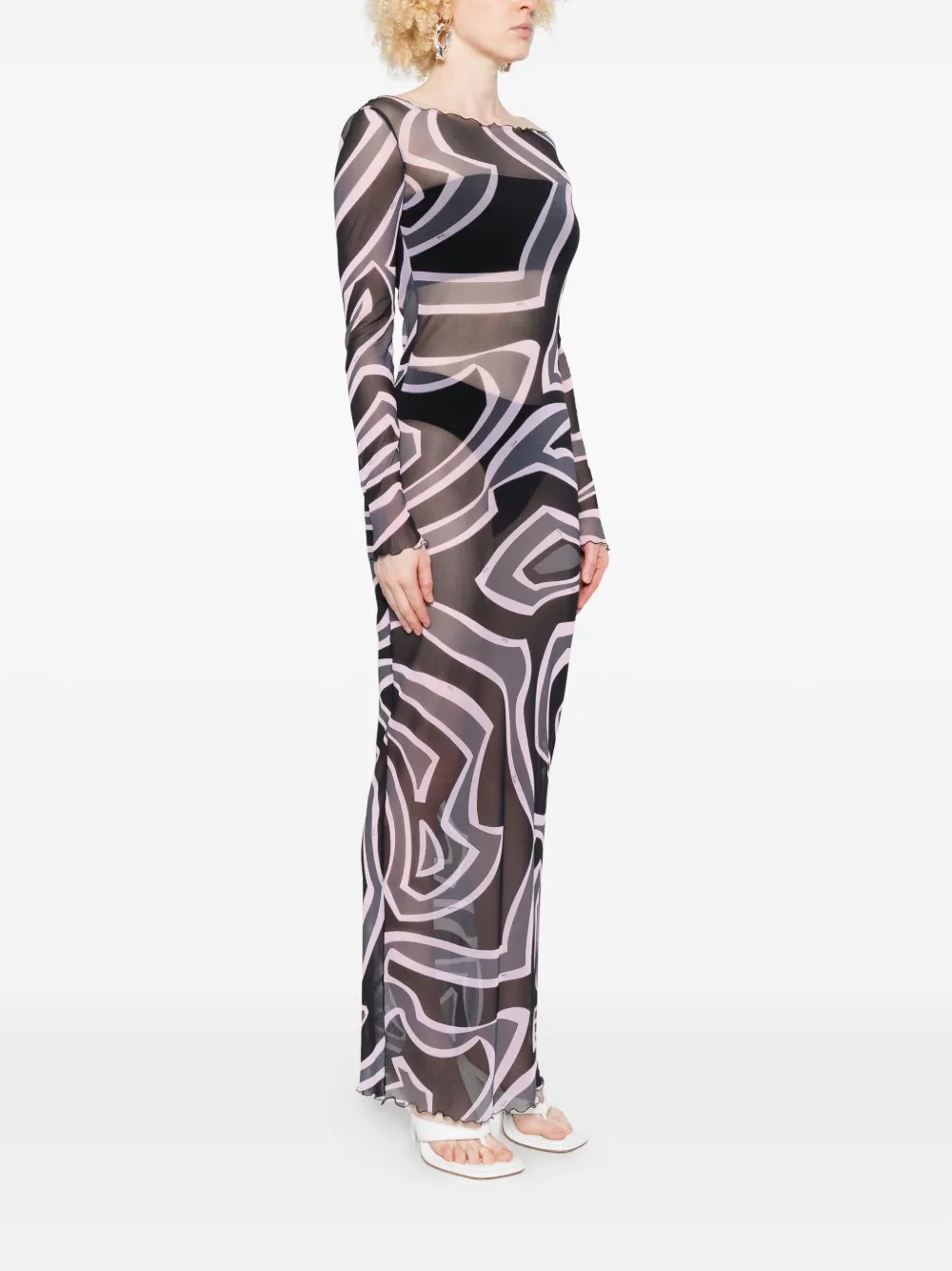 Pucci Maxi Dress With Abstract Pattern And Long Sleeves In Multi