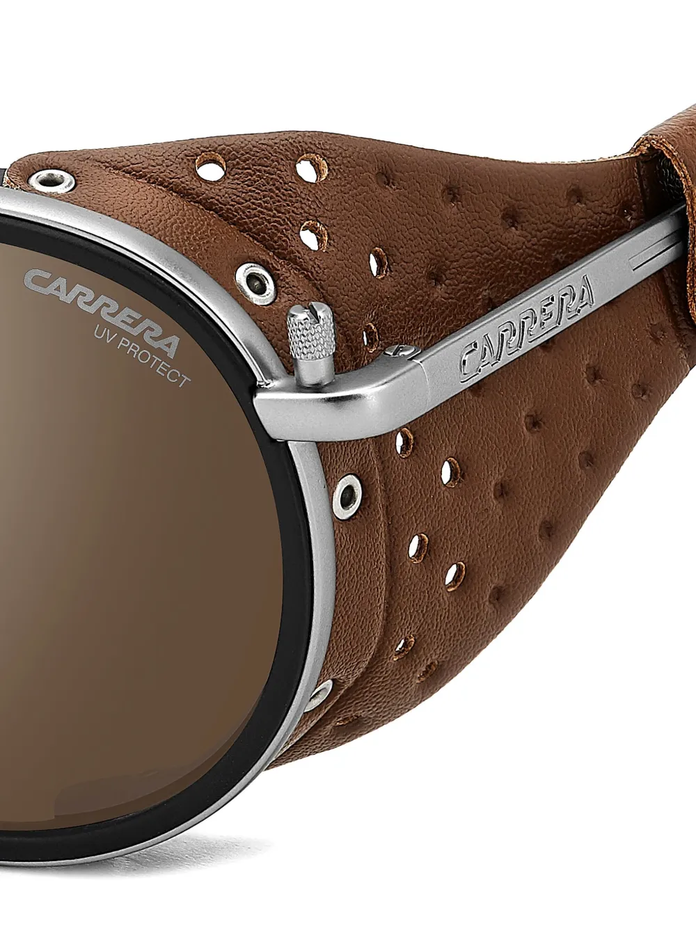 Carrera Zonnebril met rond leren shield montuur Zilver