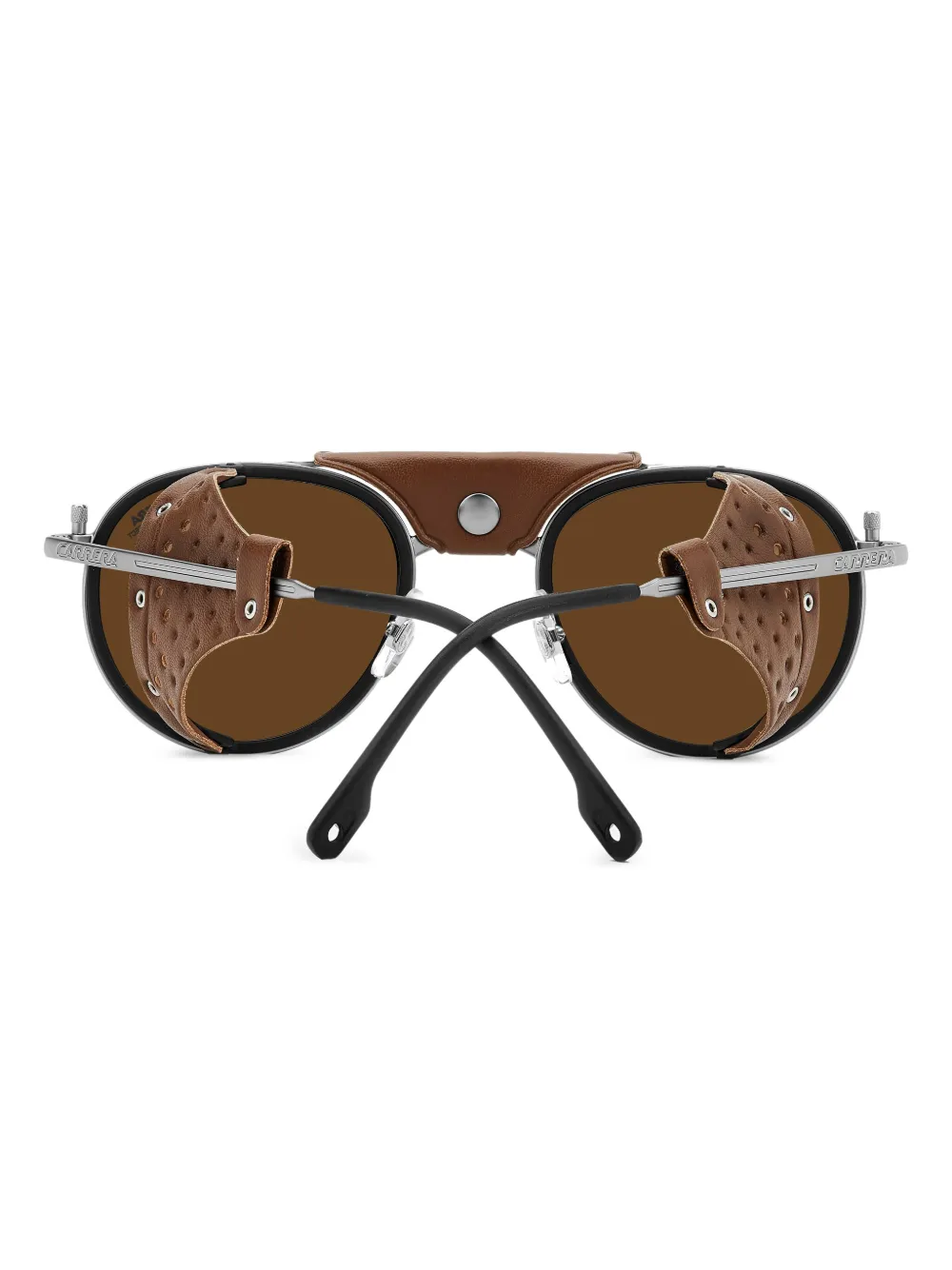 Carrera Zonnebril met rond leren shield montuur Zilver