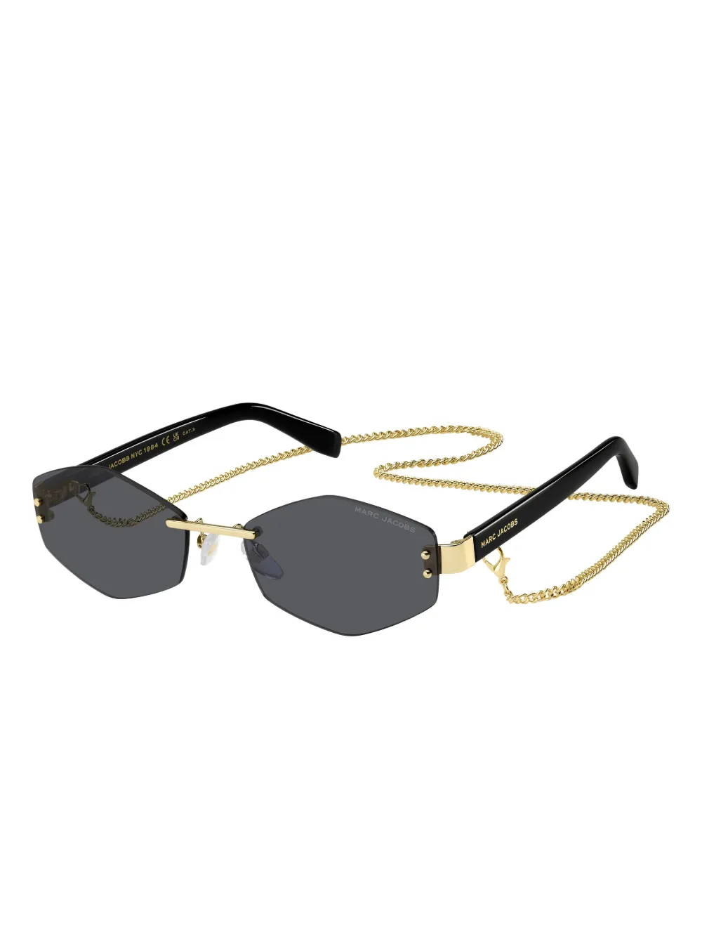 Marc Jacobs Geometric-frame Chain-strap Sunglasses In Black