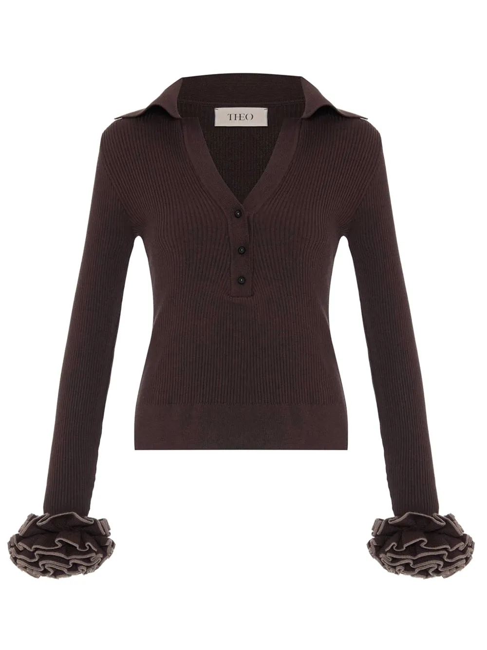 Theo By Tim Van Steenbergen Ruffled Sleeve Sweater In Brown
