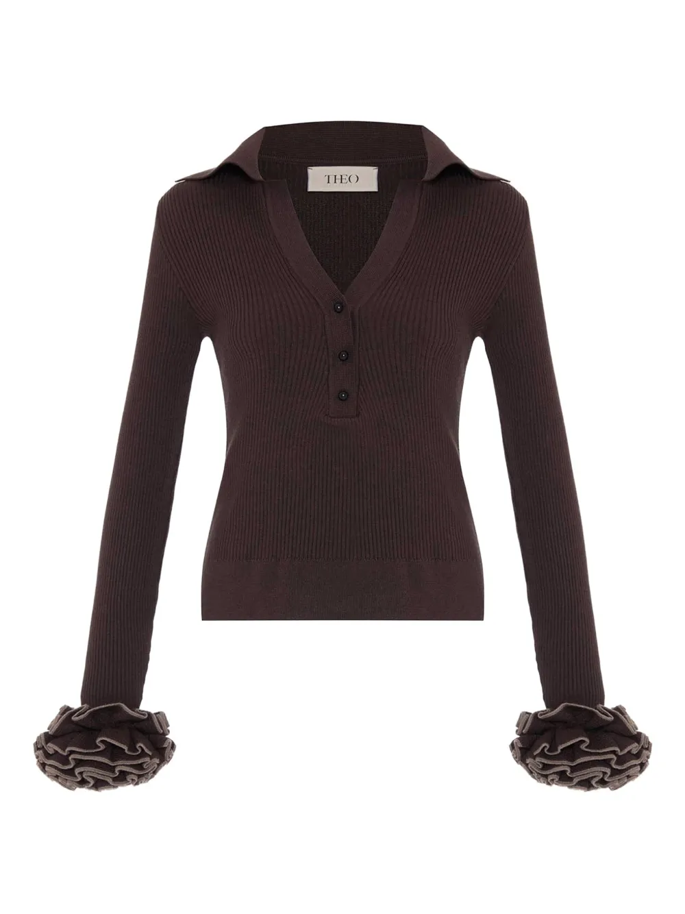 Theo By Tim Van Steenbergen Ruffled Sleeve Sweater In Brown