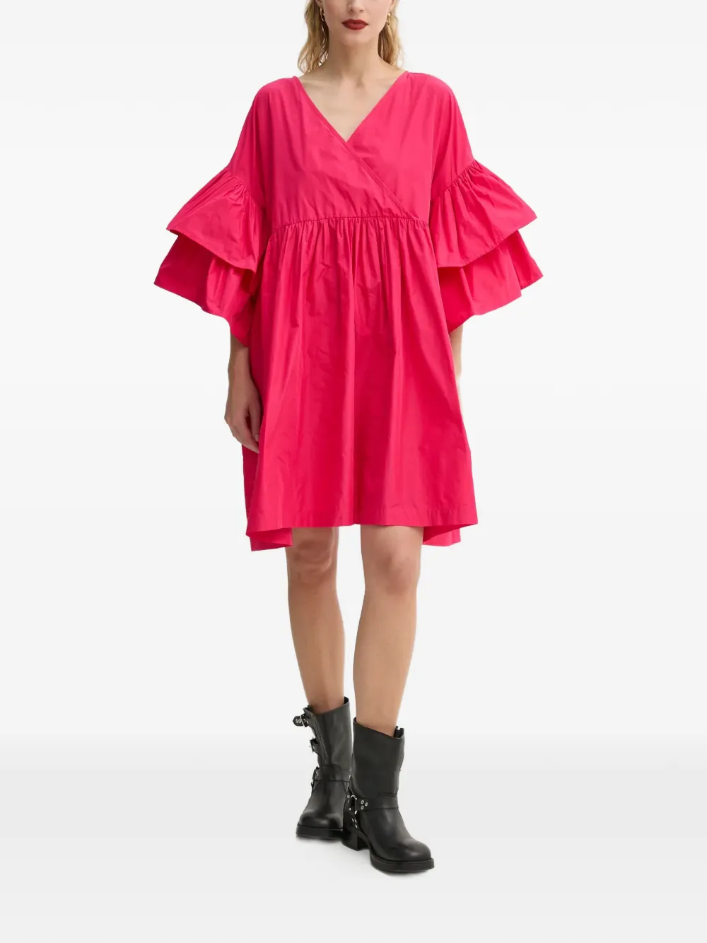 Ruffled V-Neck Mini Dress