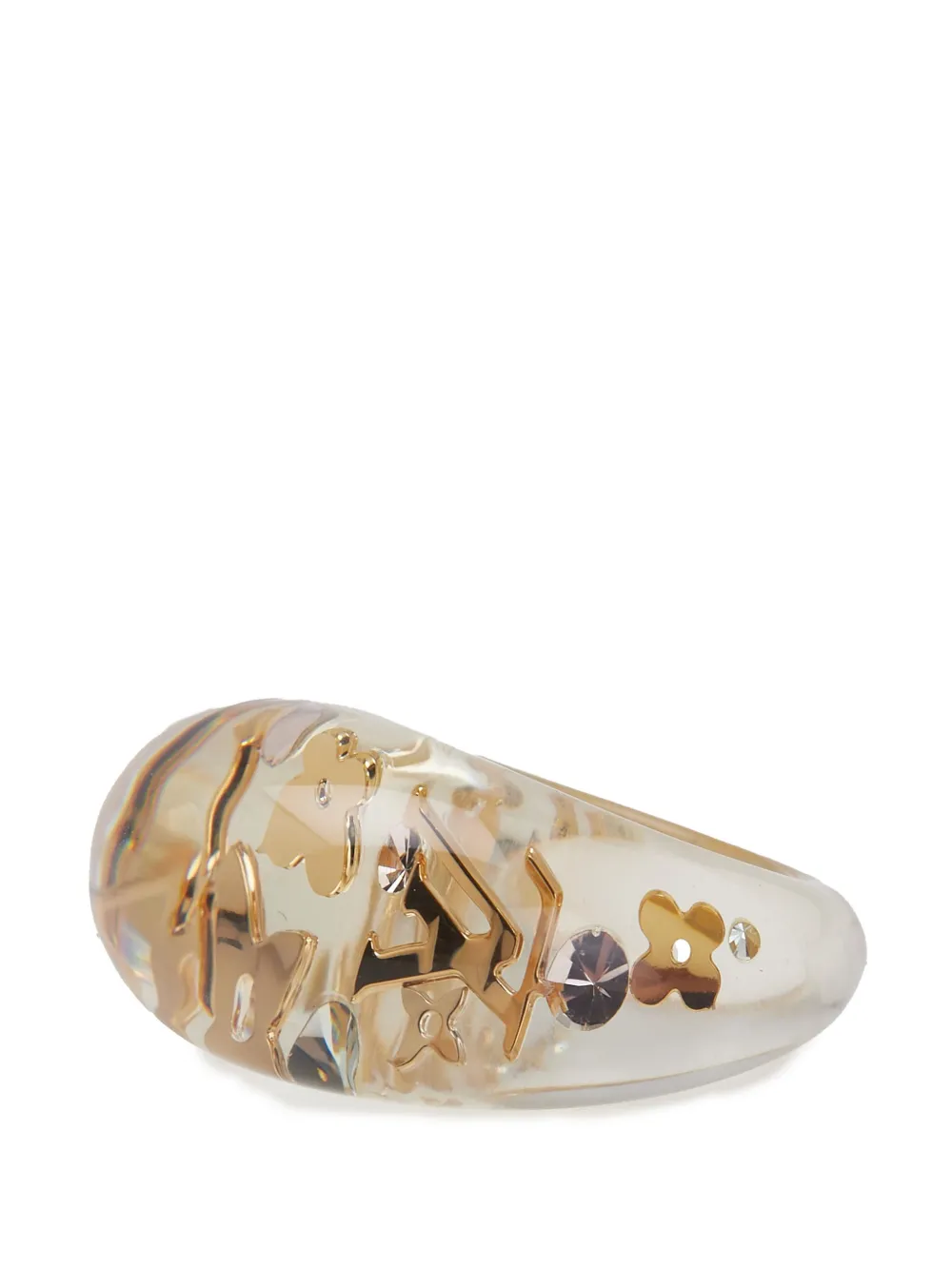 Pre-owned Louis Vuitton 2011 Resin And Crystal Monogram Inclusion Ring Costume Ring In Gold