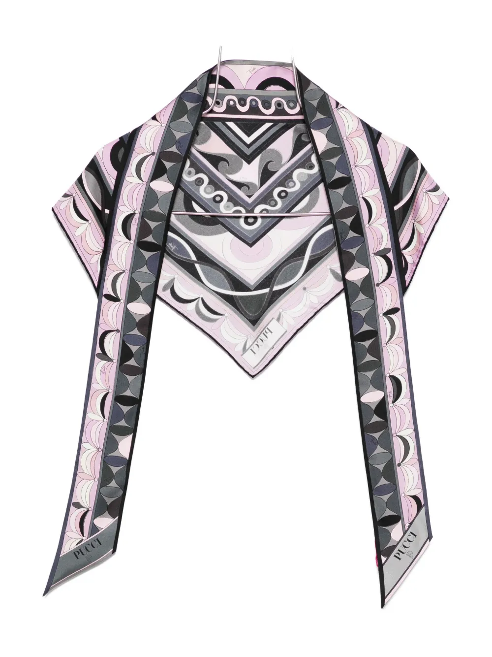 Pucci Geometric-pattern Silk Scarf In Gray