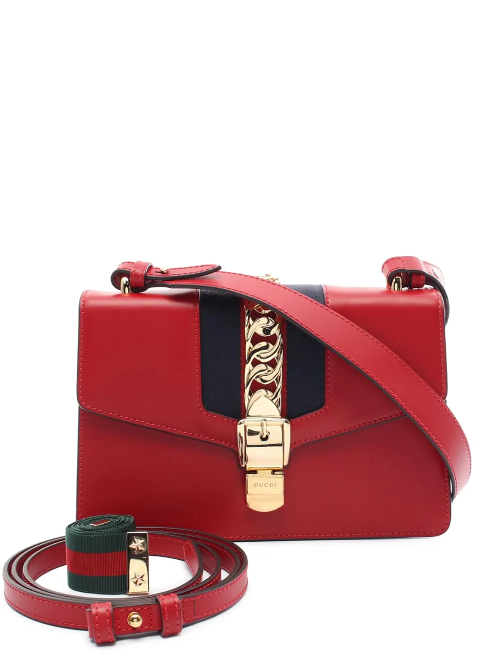 Gucci Pre-Owned 2000-2015 スモール レザー シルヴィ ウェブ サッチェルバッグ - レッド Gucci Pre-Owned 2000-2015 スモール レザー シルヴィ ウェブ サッチェルバッグ - レッド