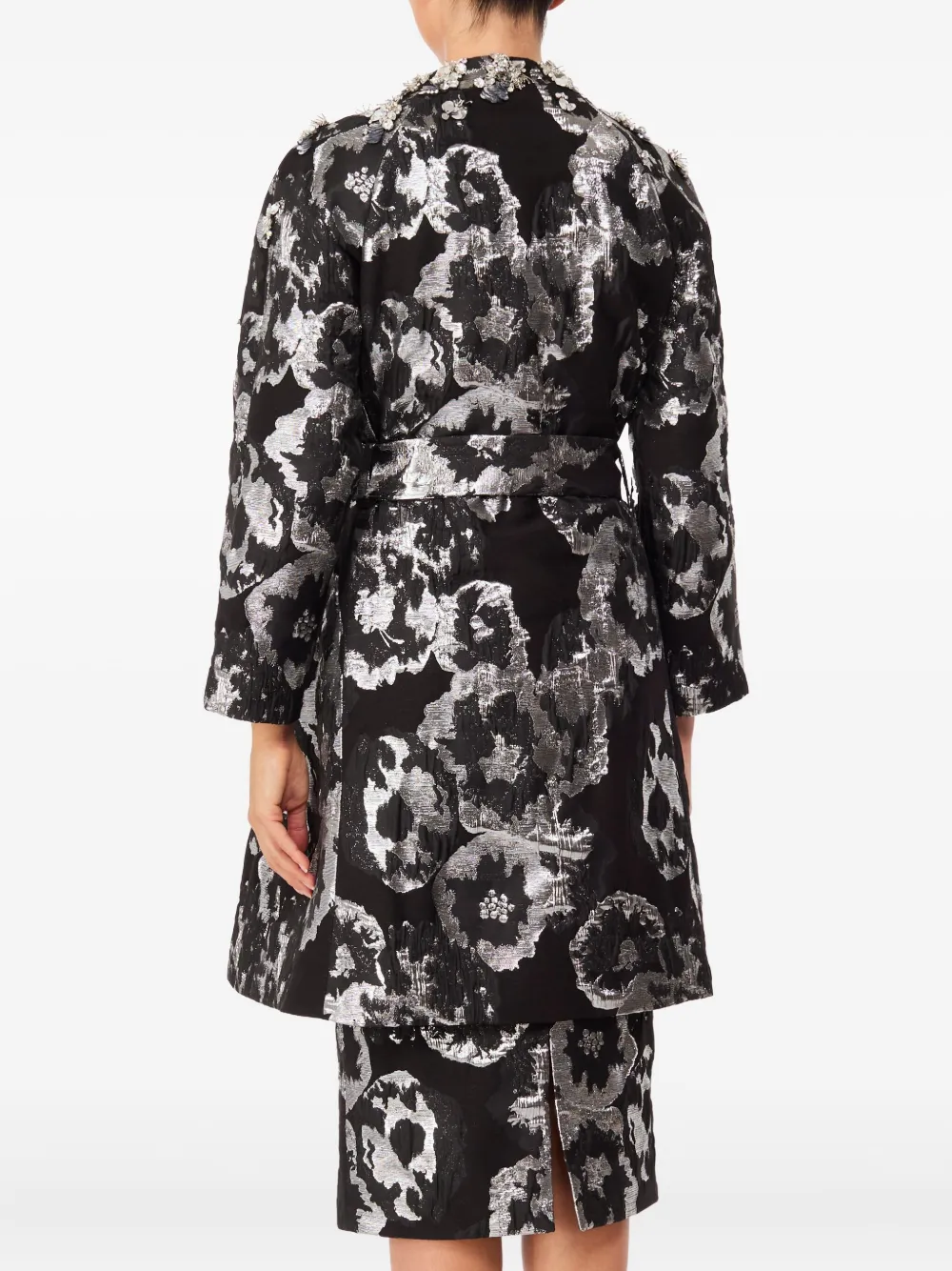 Jenny Packham Embellished Floral Coat In Black