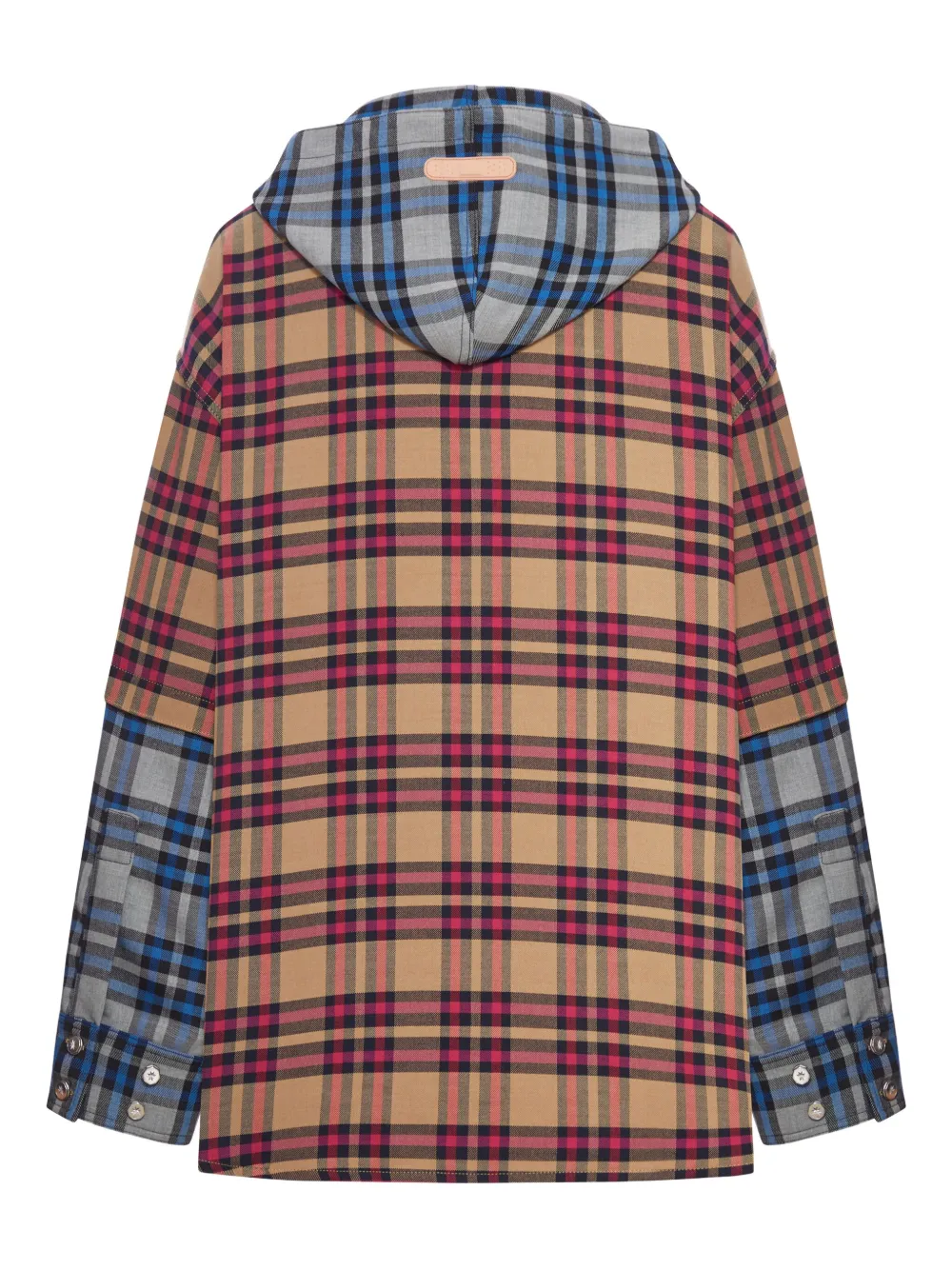 Pdf Channel Button-fastening Plaid Hoodie In Brown