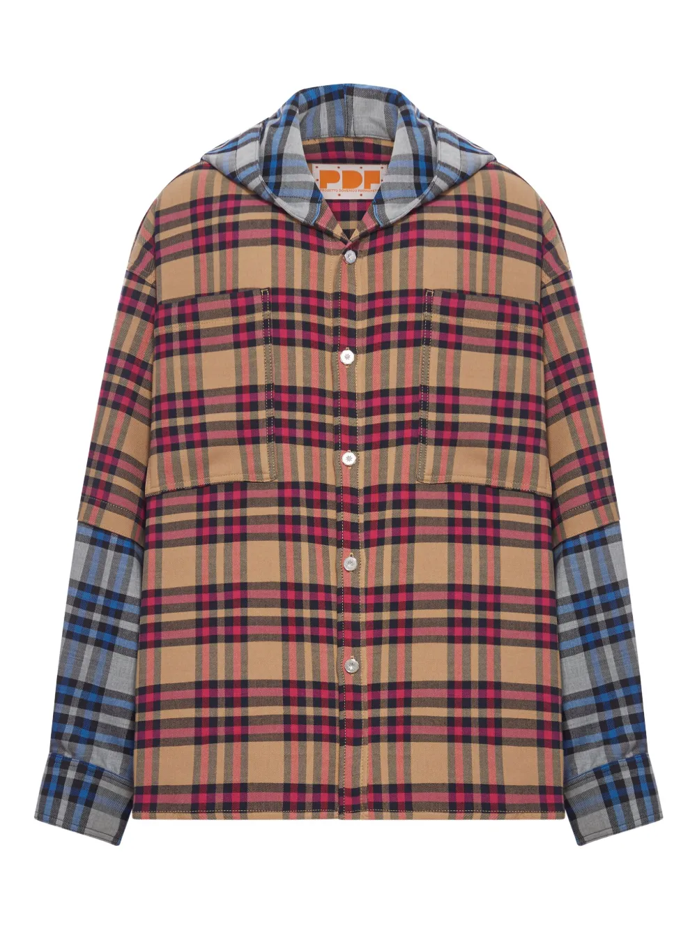 Pdf Channel Button-fastening Plaid Hoodie In Brown