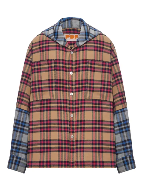 PDF CHANNEL button-fastening plaid hoodie