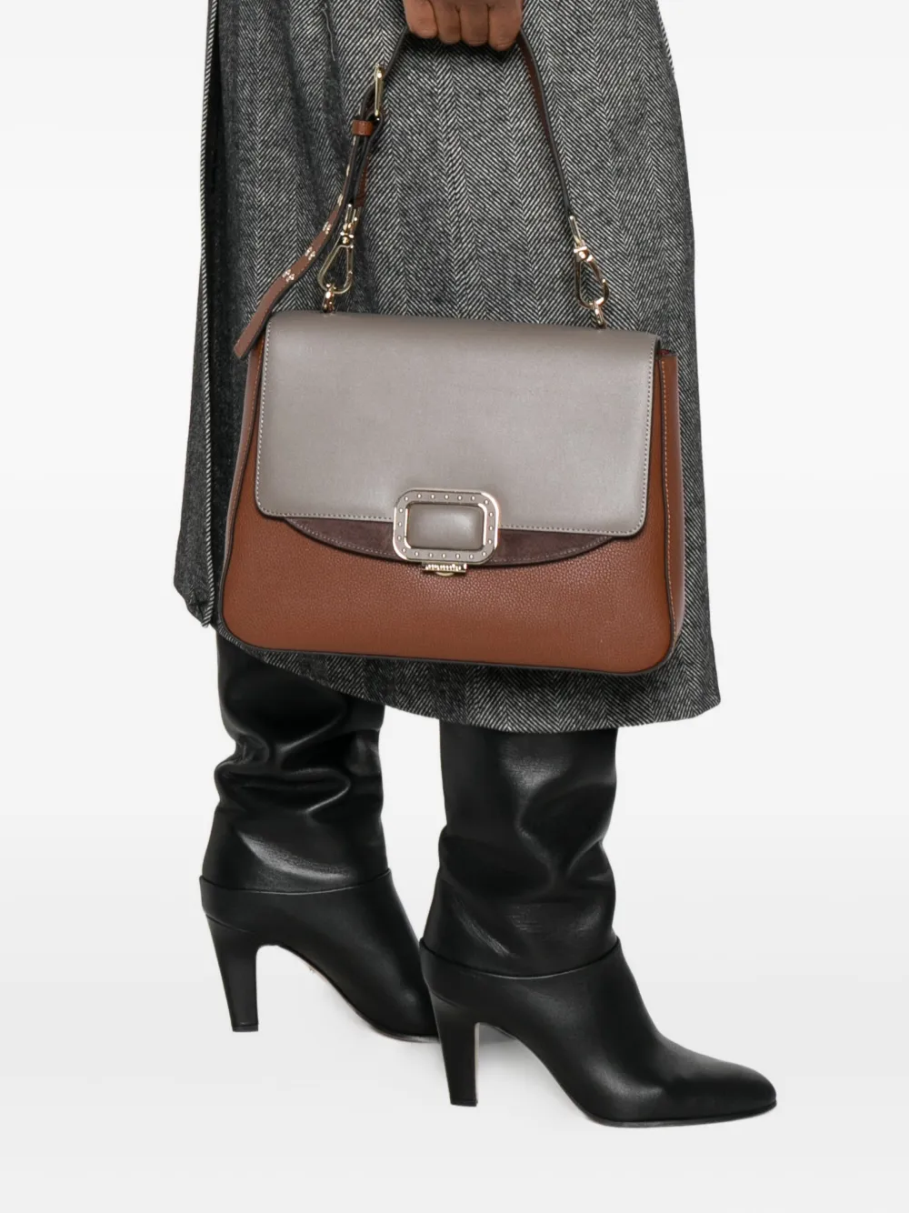 Cromia Schoudertas met studs - Bruin