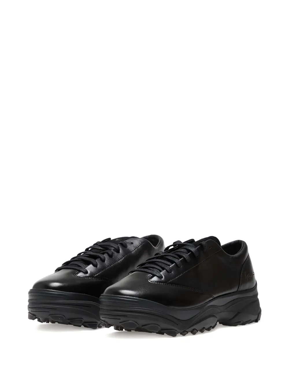 Y-3 leather lace-up trainers Black