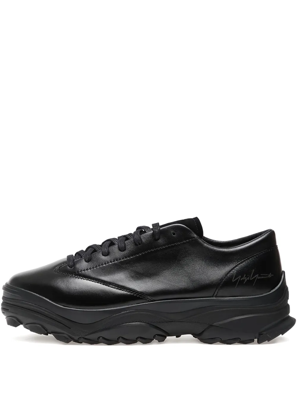 Y-3 leather lace-up trainers Black