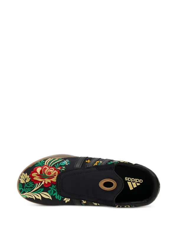 adidas gazelle silver green womens Adidas Women's Taekwondo Mei 'Floral' Core Black / Gum Slip On Sneakers