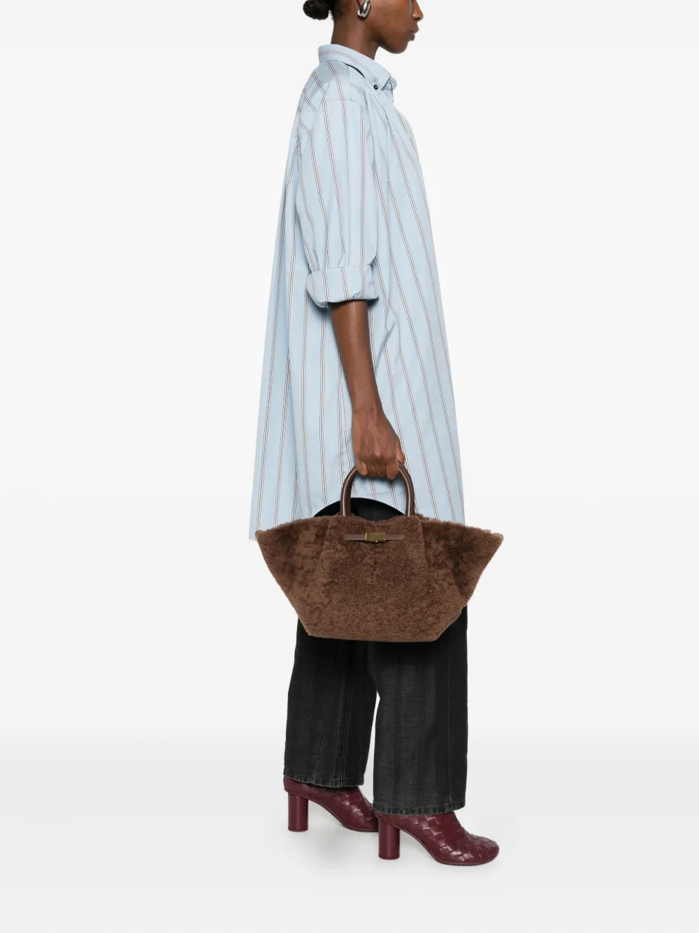 DeMellier midi New York shearling tote bag - Bruin