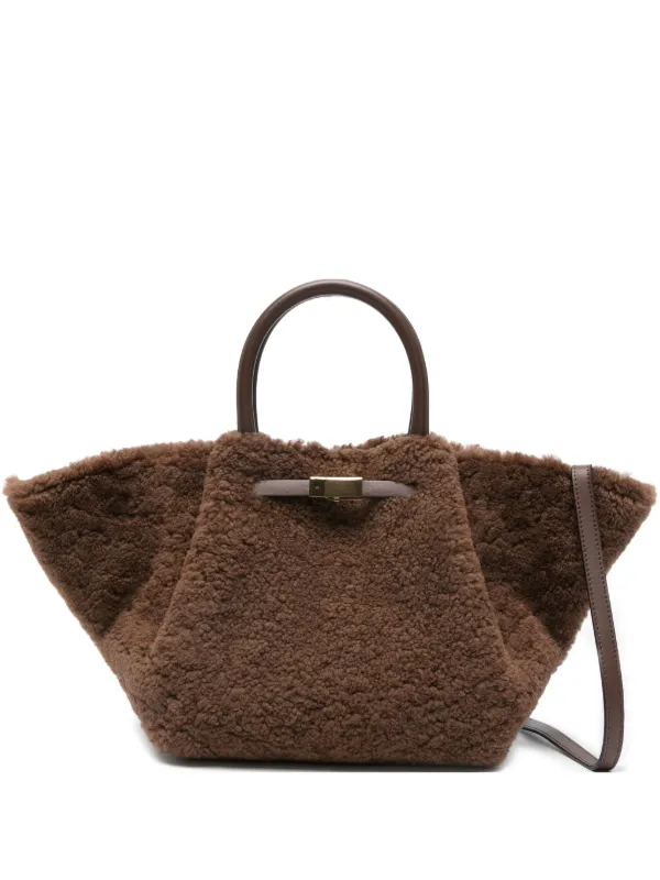 DeMellier Midi New York Shearling Tote Bag Brown FARFETCH