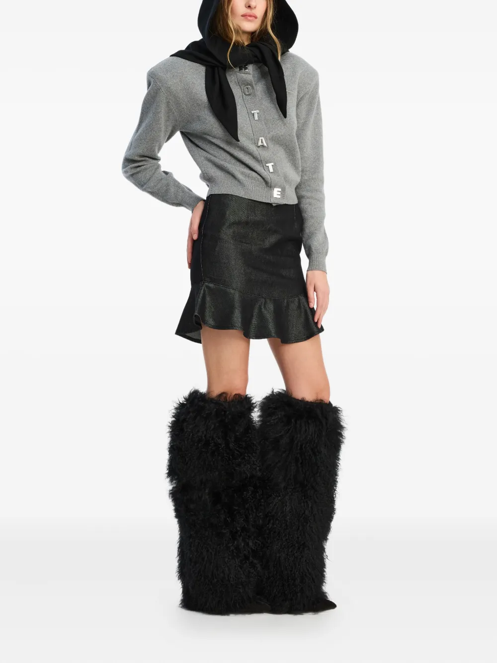 ROTATE BIRGER CHRISTENSEN Denim mini-rok met ruches - Zwart