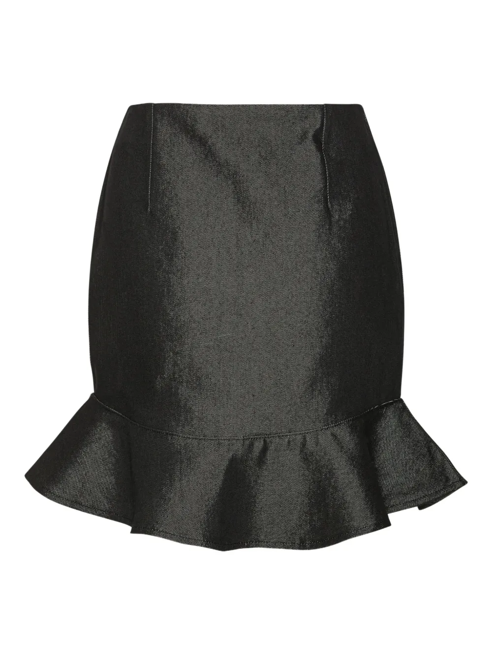 Rotate Birger Christensen Ruffle-denim Mini Skirt In Black