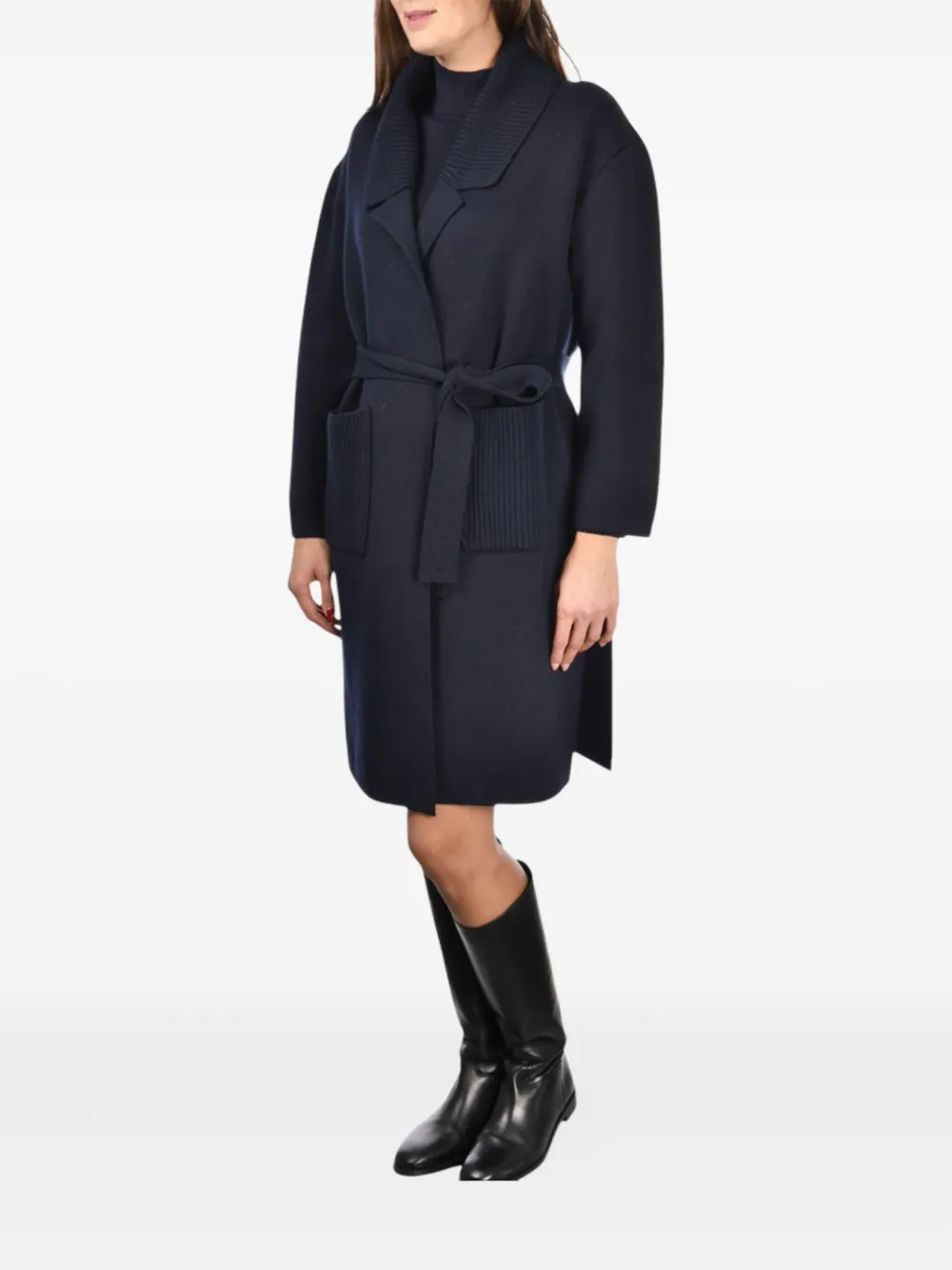 Gran Sasso Knitted Belted Coat In Blue