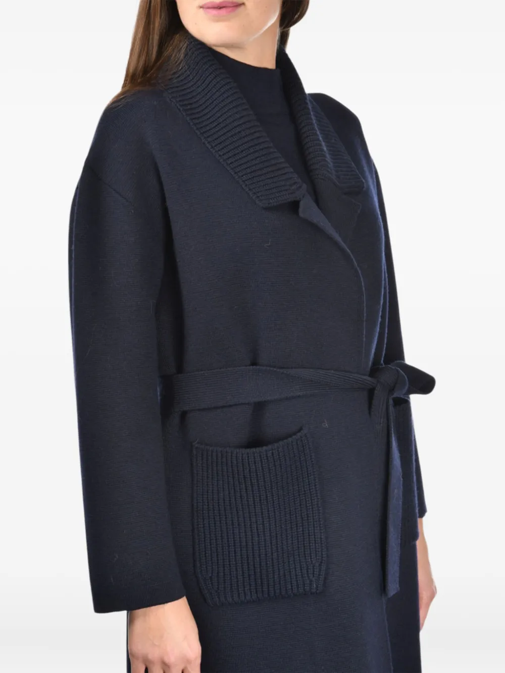 Gran Sasso Knitted Belted Coat In Blue