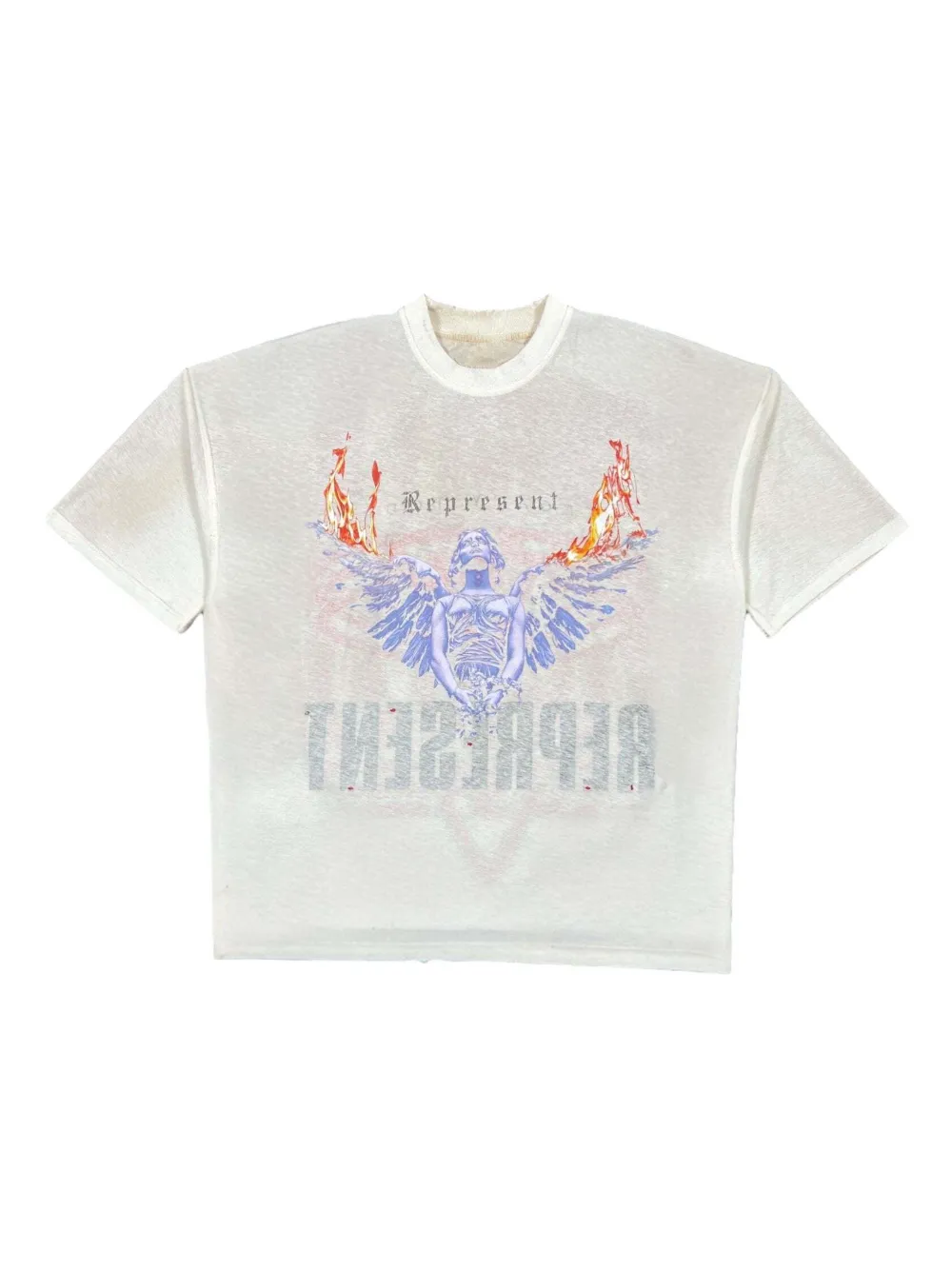 Represent Mens Washed Ecru Legacy Tour Graphic-print Short-sleeves Cotton Blend T-shirt In White