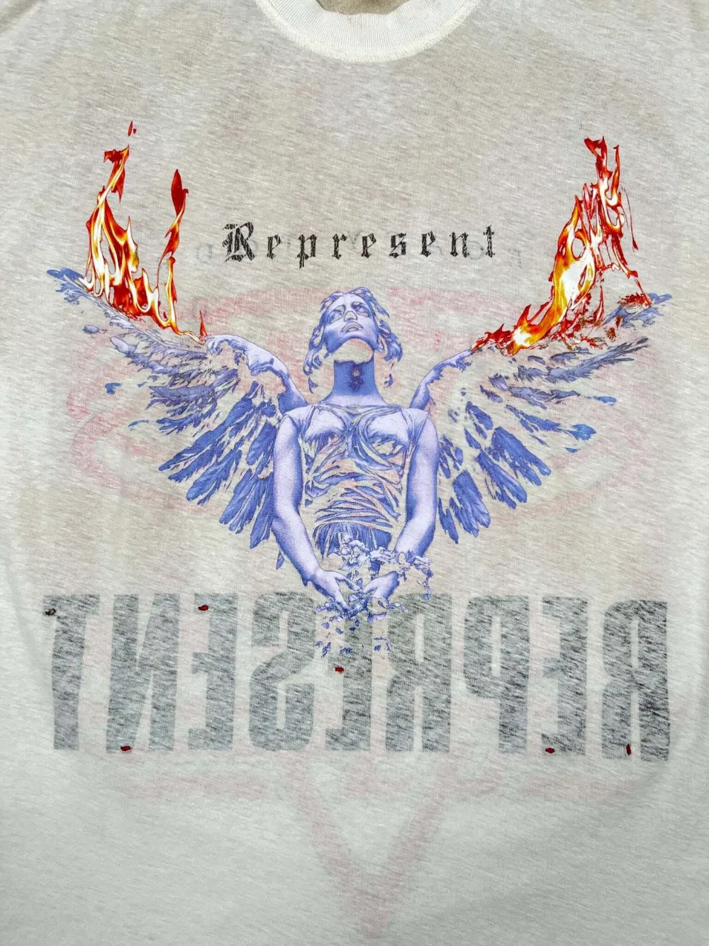 Represent Mens Washed Ecru Legacy Tour Graphic-print Short-sleeves Cotton Blend T-shirt In White