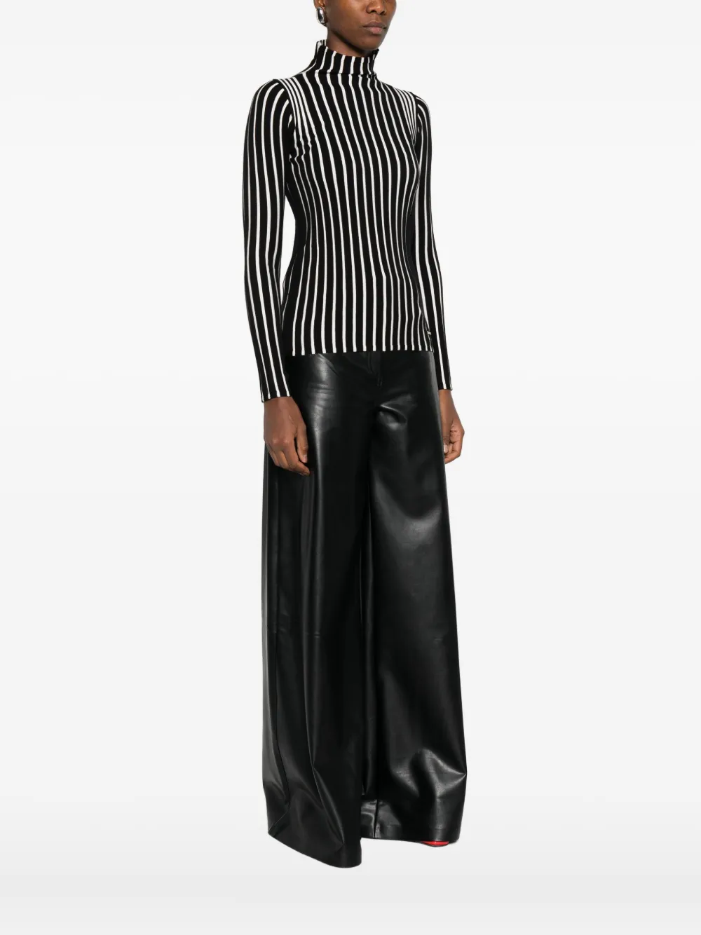 Twinset Ribbed Stripe Top In Black