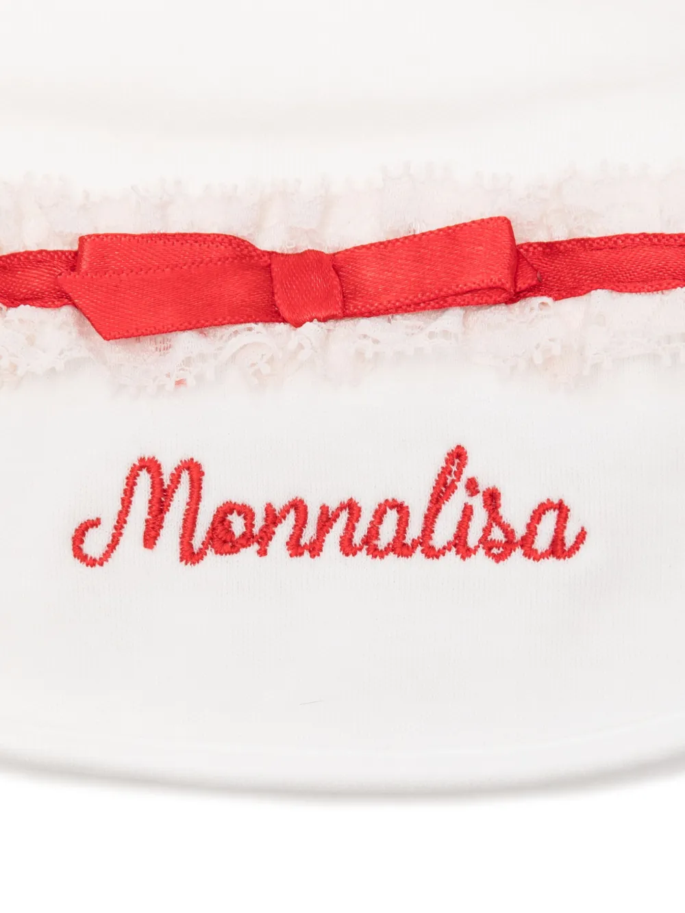 Monnalisa Slabbetje met kanten afwerking en strik Wit