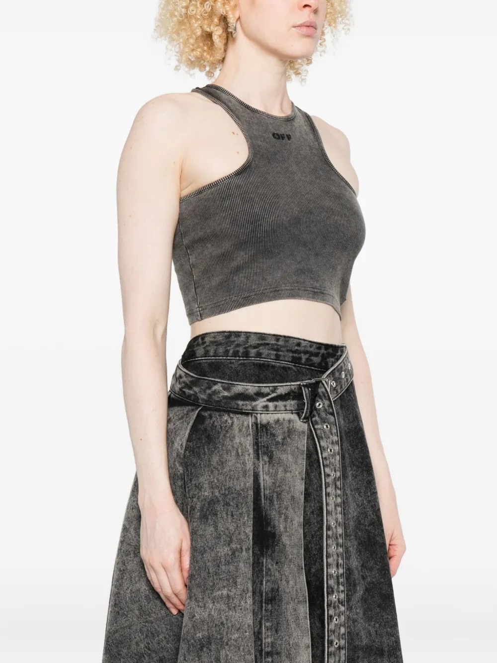 Off-white Logo-embroidered Crop Top In Gray