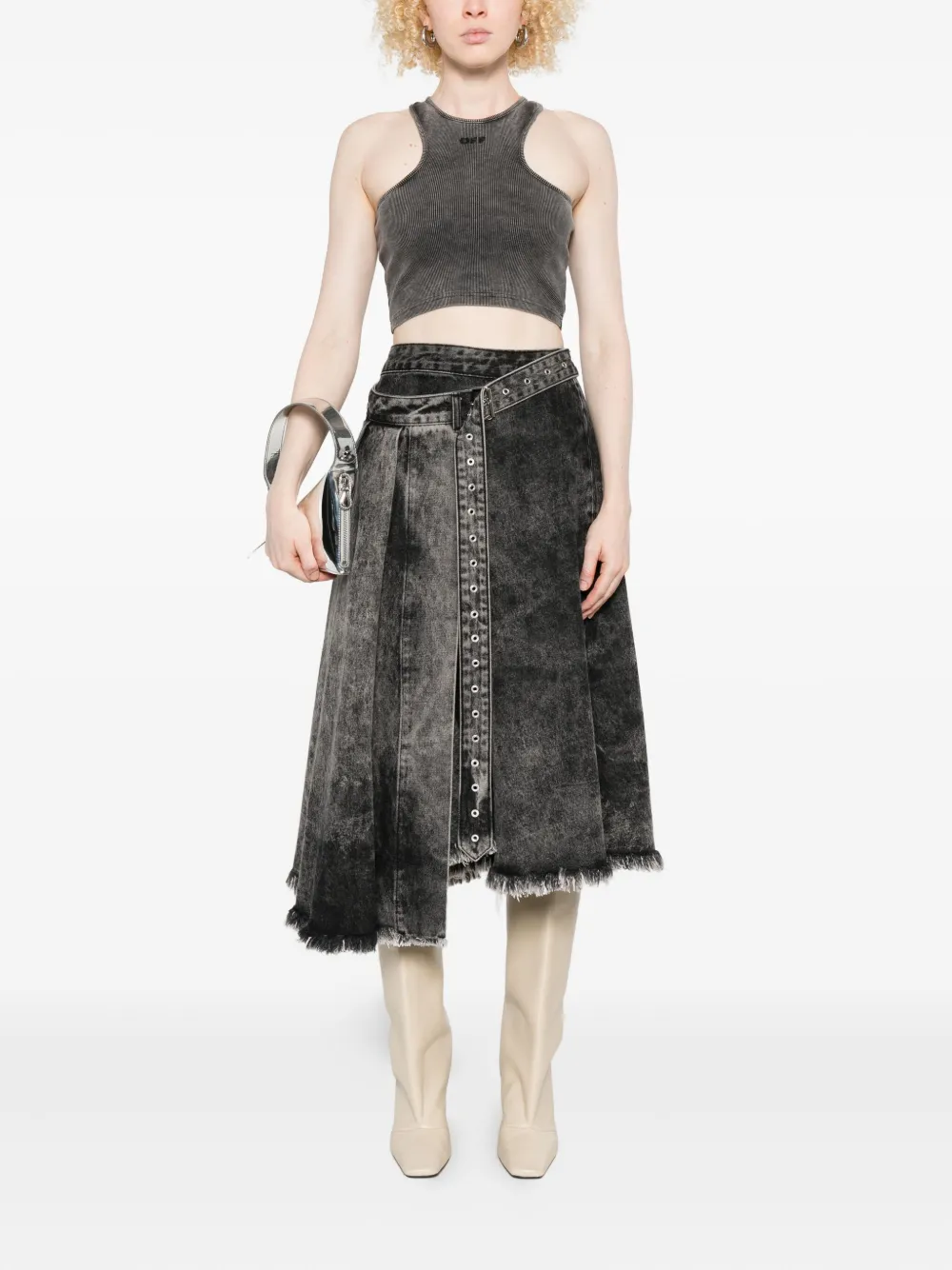 Off-white Logo-embroidered Crop Top In Gray