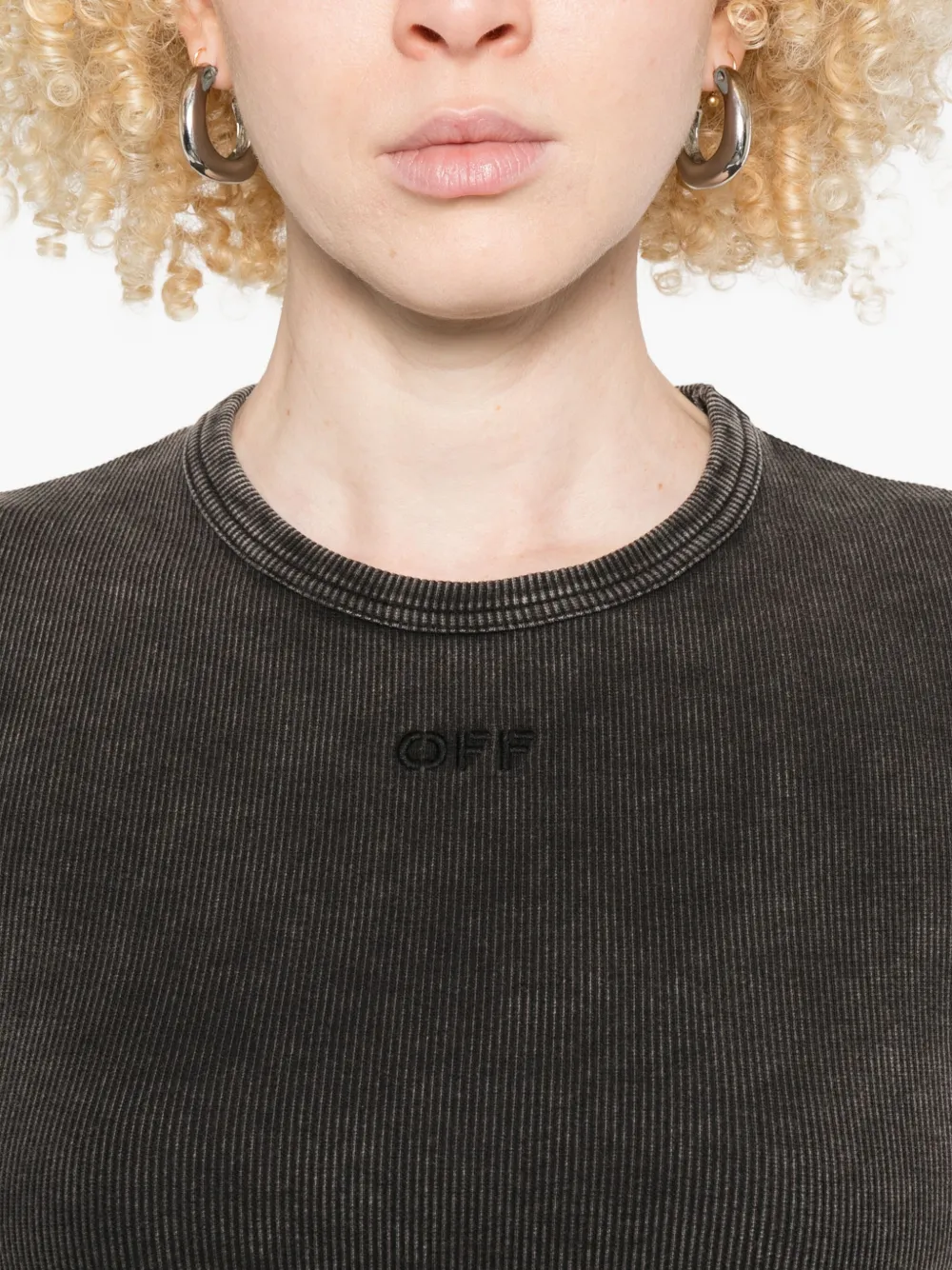 Off-white Logo-embroidered T-shirt In Gray