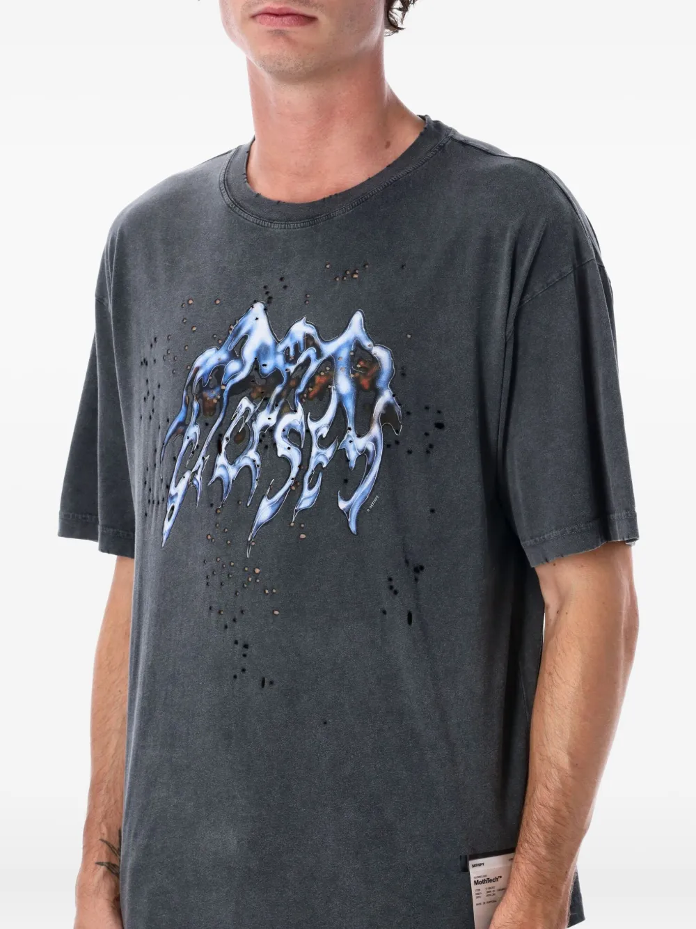 Satisfy graphic-print distressed t-shirt - Grijs