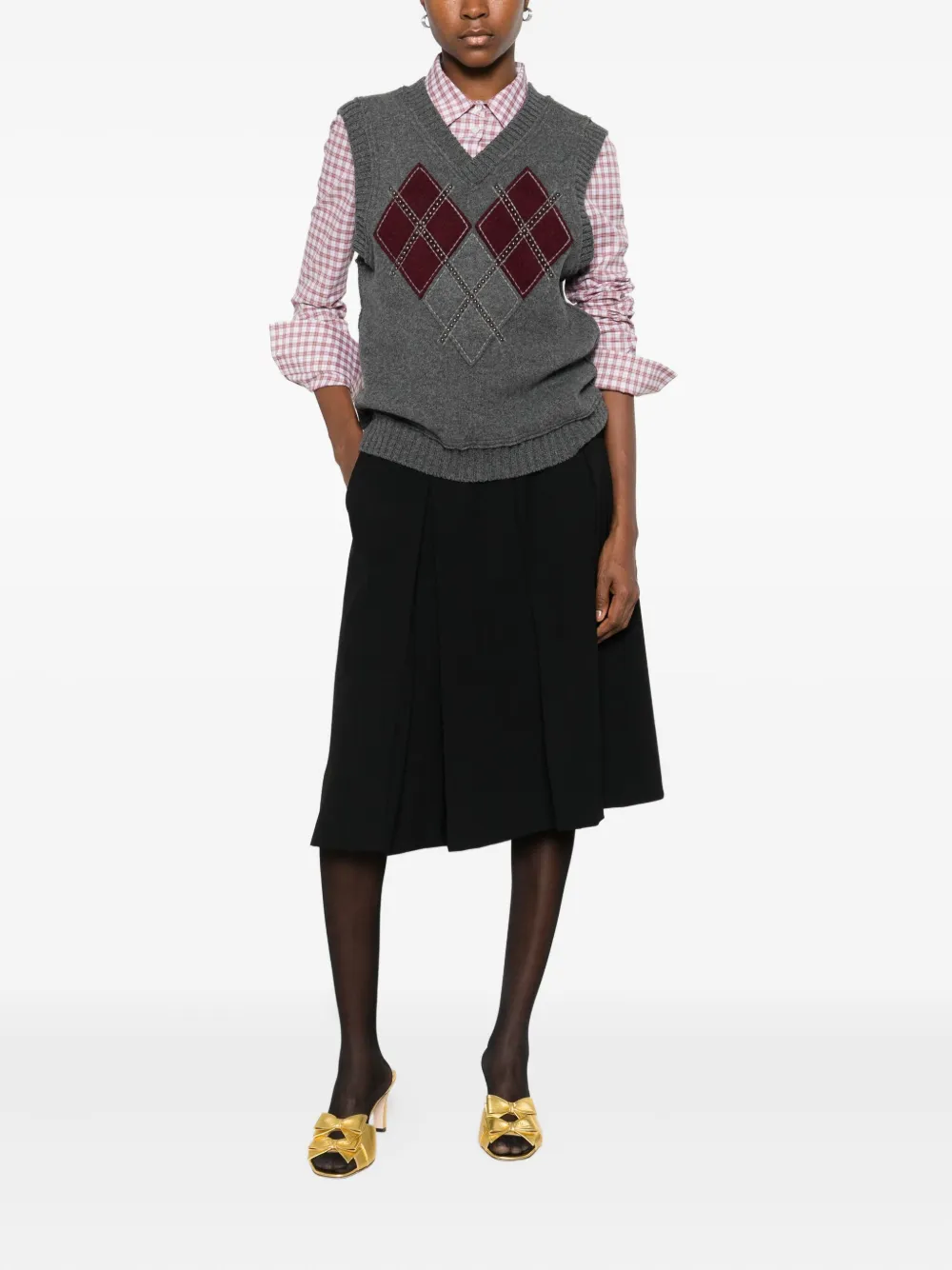 N°21 Stud-embellished Argyle-knit Vest In Gray