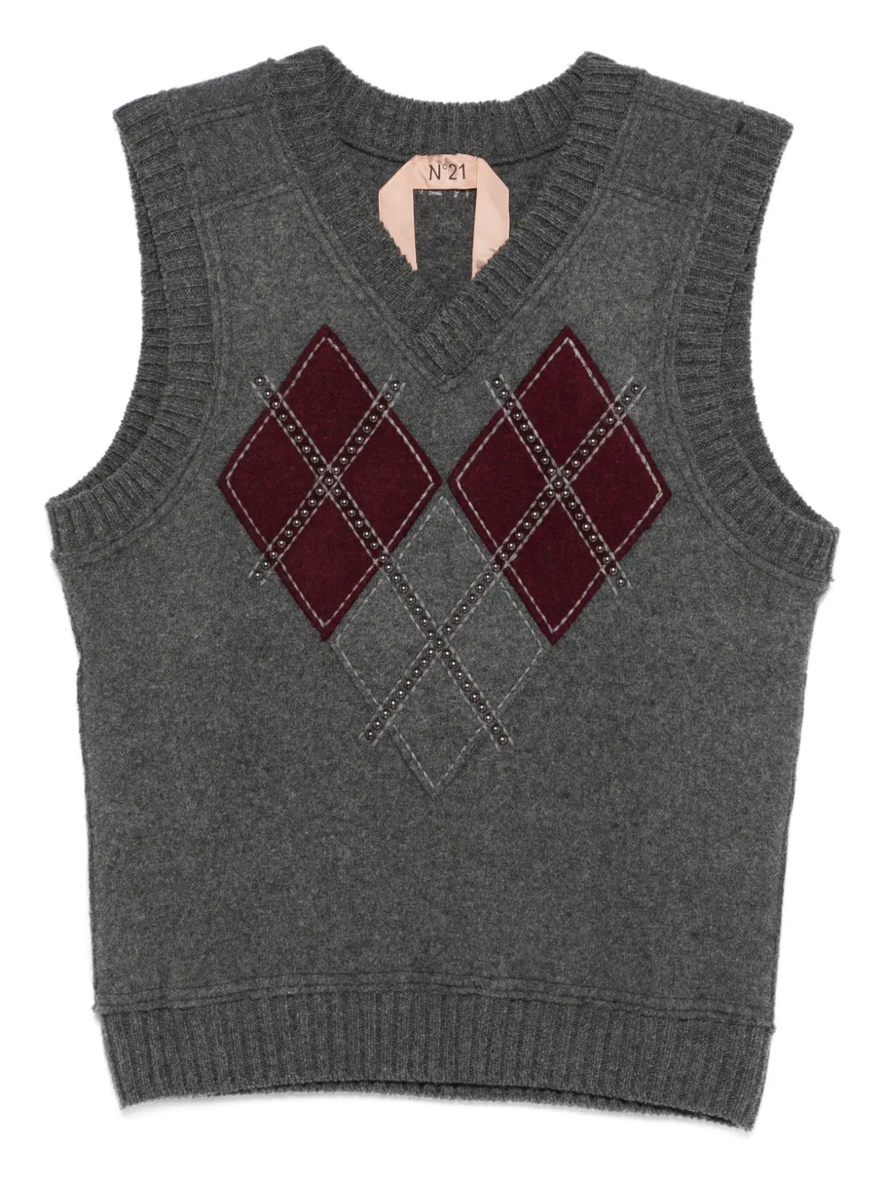 Nº21 stud-embellished argyle-knit vest - Grigio