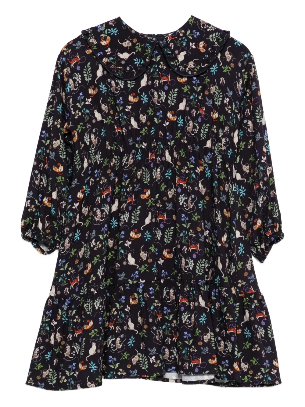 Il Gufo cat-print ruffled dress | Blue | Image 1