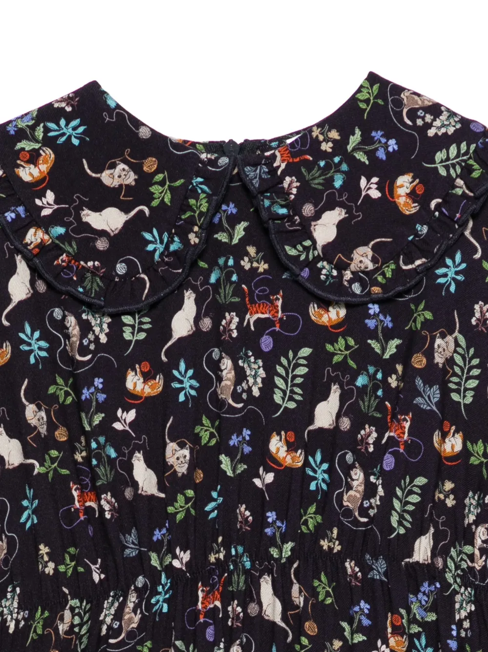 Il Gufo Jurk met ruches en kattenprint Blauw