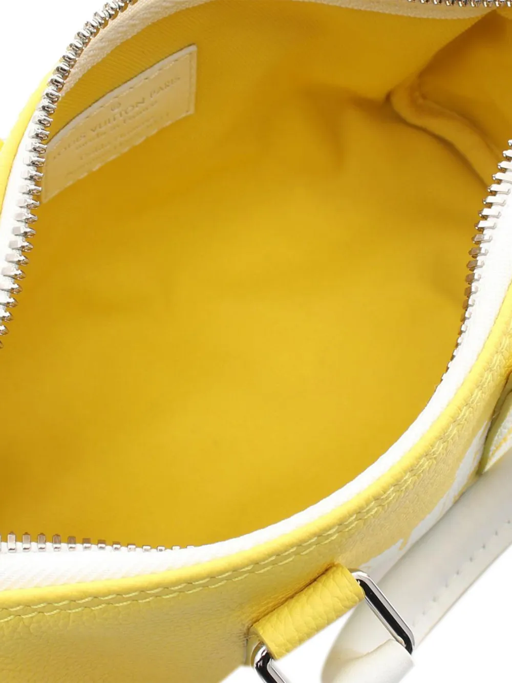Pre-owned Louis Vuitton 2021-2025 Virgil Abloh Leather Keepall Xs Satchel In Yellow