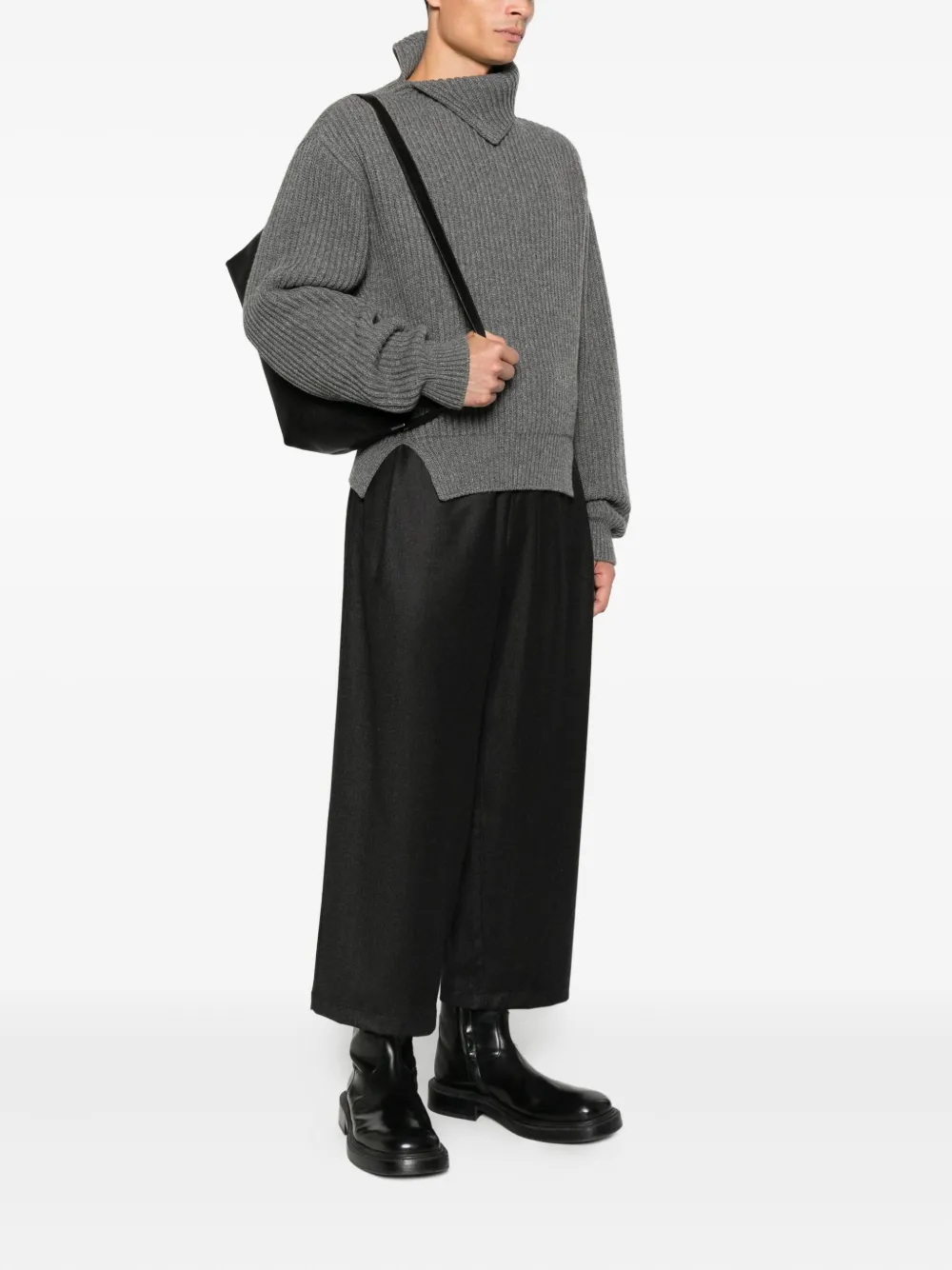 Jil Sander Geribbelde trui met hoge hals - Grijs