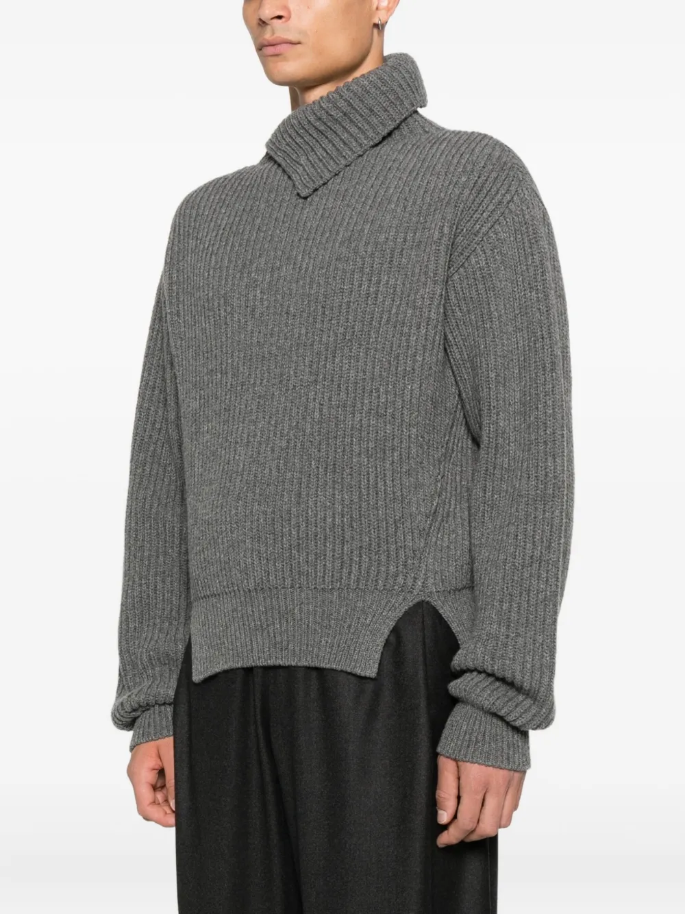 Jil Sander Geribbelde trui met hoge hals Grijs