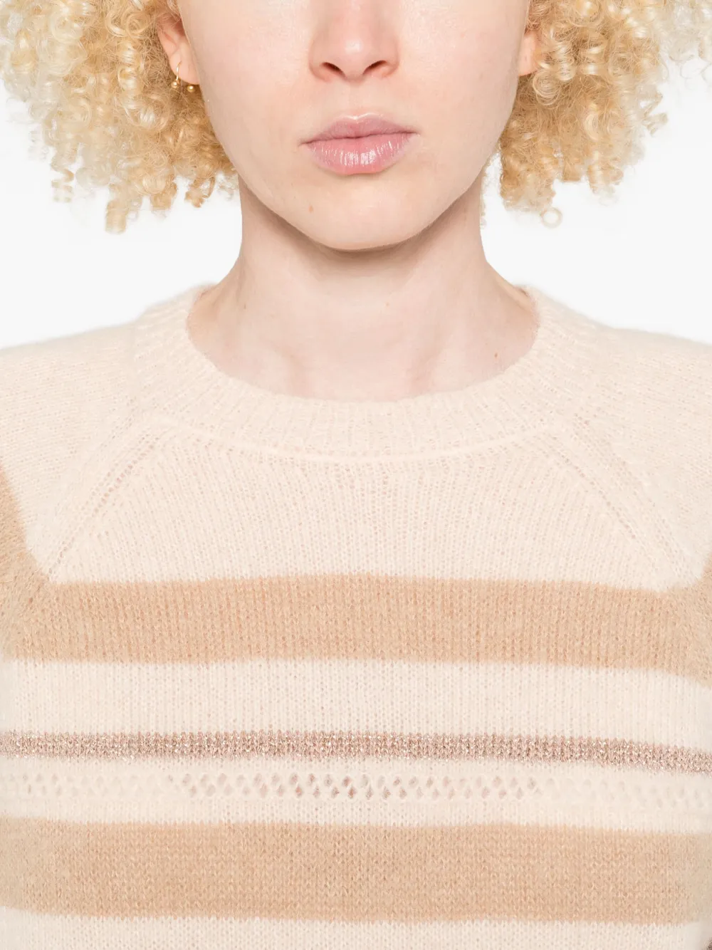 Twinset Beige And Cream Striped Knit Sweater In Multi