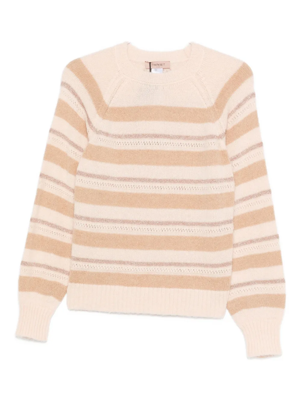 Twinset Beige And Cream Striped Knit Sweater In Multi