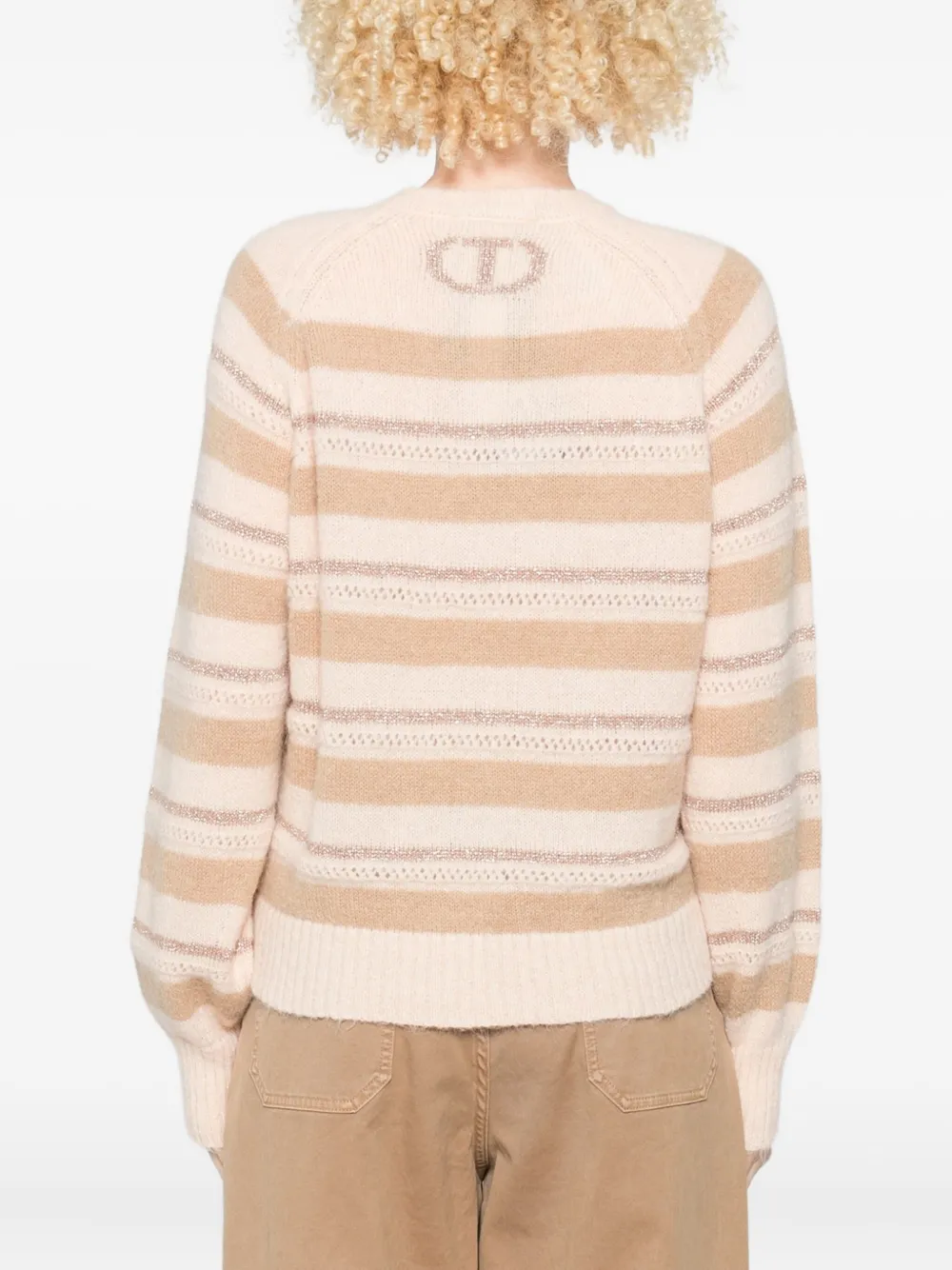 Twinset Beige And Cream Striped Knit Sweater In Multi