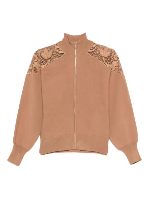 TWINSET lace-insert zip-up jacket 