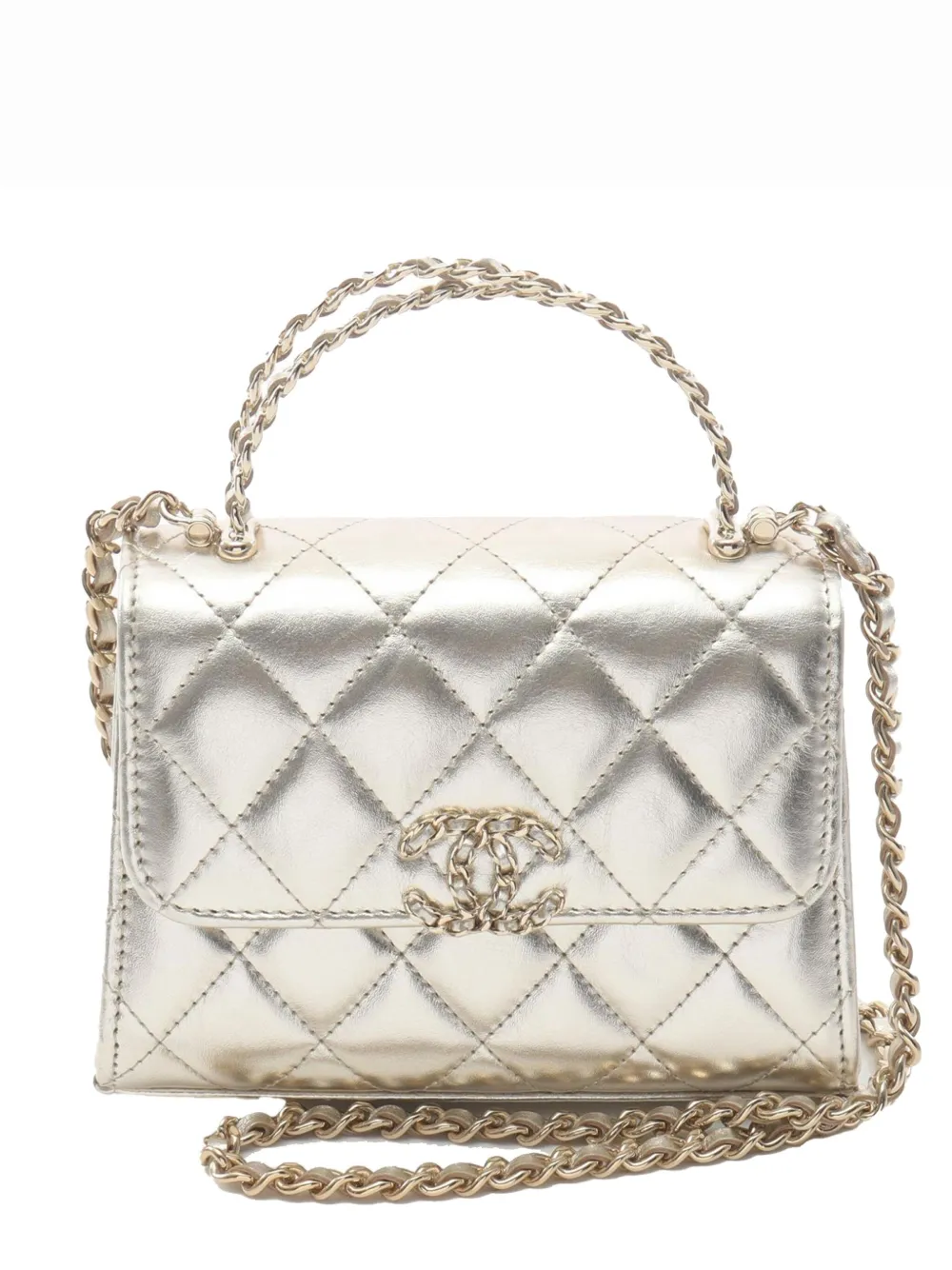 CHANEL Pre-Owned 2021-2025 Mini CC Metallic Lambskin Top Handle Flap satchel | Gold | Image 1
