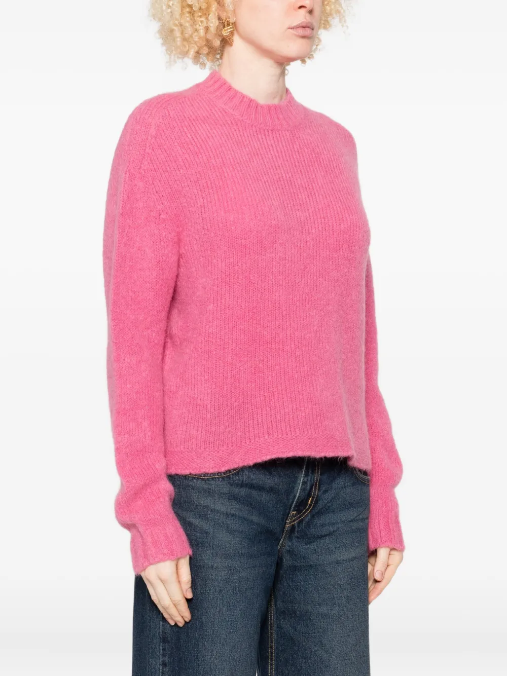 Twinset Pink Ribbed Knit Sweater With Cropped Hem In Pink