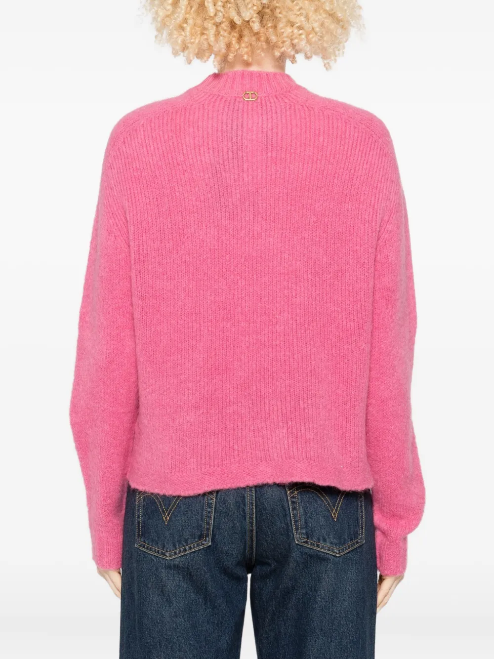 Twinset Pink Ribbed Knit Sweater With Cropped Hem In Pink